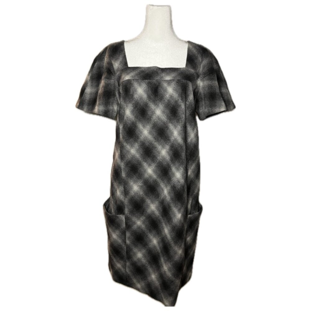 VINCE Black & Grey Plaid Wool Dress